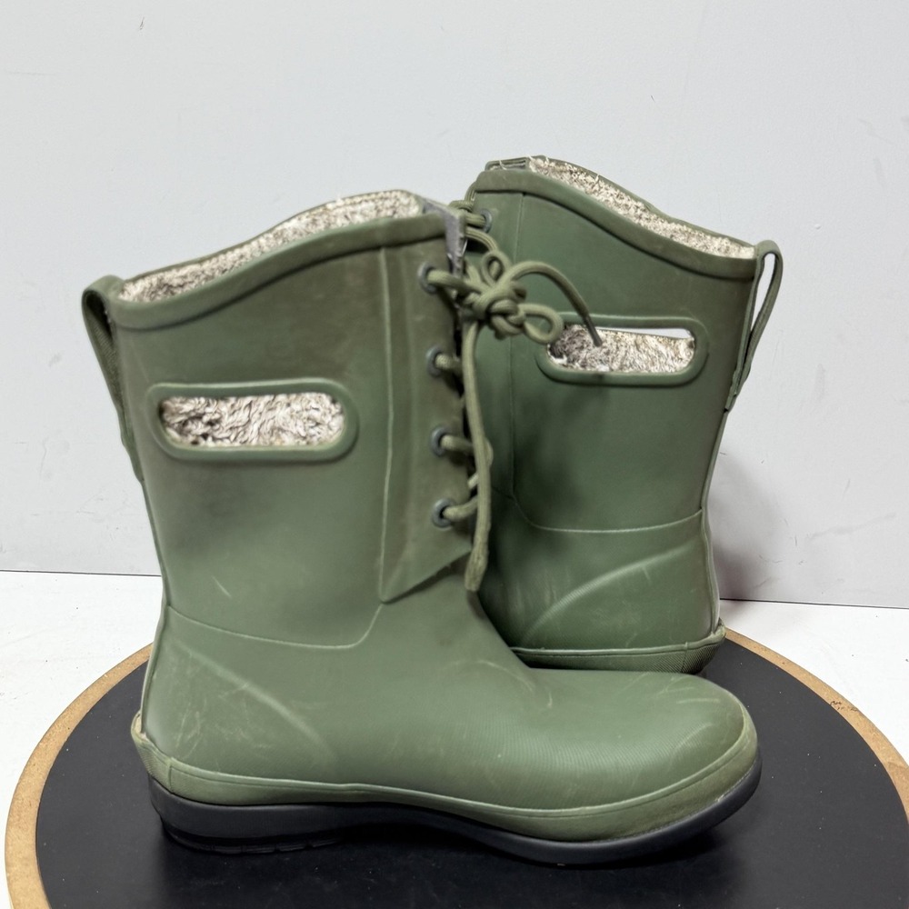 Bogs Amanda II Lace Boots Womens Size 6 Green Faux Fur Waterproof Winter Rain - Picture 8 of 10